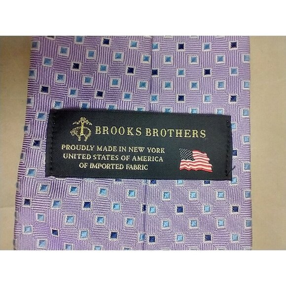 Brooks Brothers Mens Silk Necktie Lavender Blue Geometric Textured (Repp) Tie - Picture 6 of 10